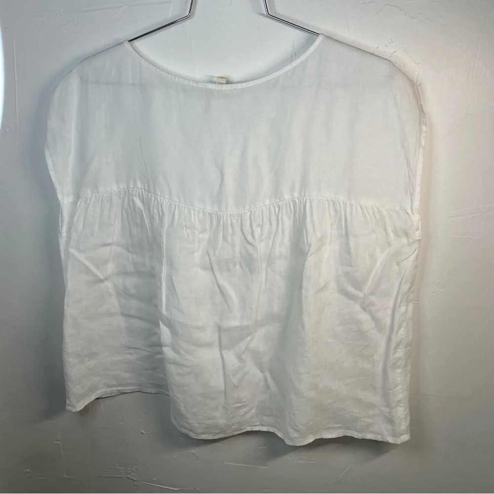 Eileen Fisher White Linen Boxy Oversized Cap sleeved Top - Picture 4 of 7